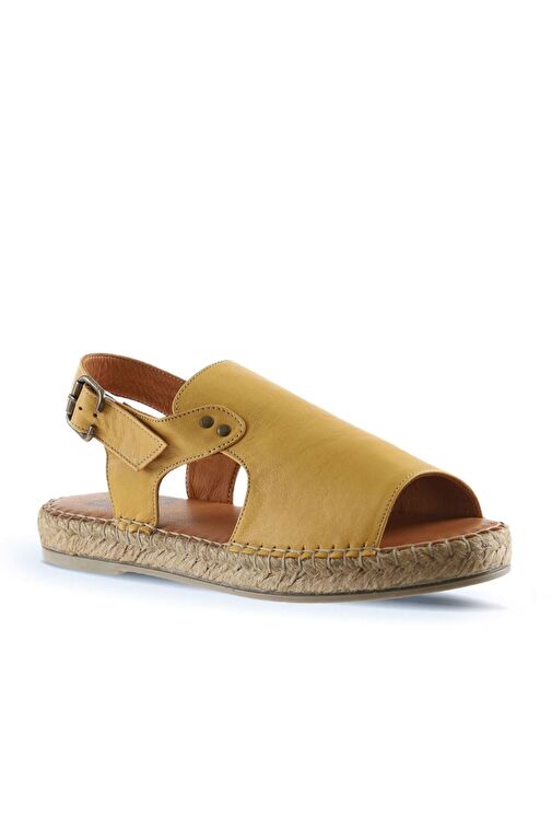 Bueno Shoes Sarı Deri Kadın Espadril Sandalet 01wq1125 - Görsel 4