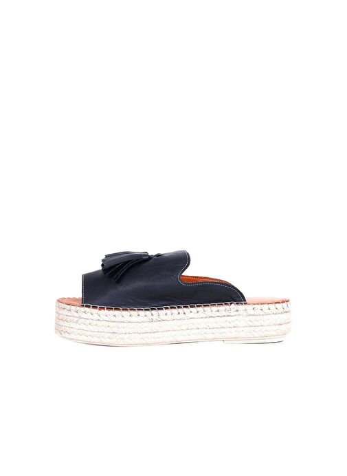 Bueno Shoes Siyah Deri Kadın Dolgu Topuklu Espadril Terlik 01wq3511 - Görsel 4
