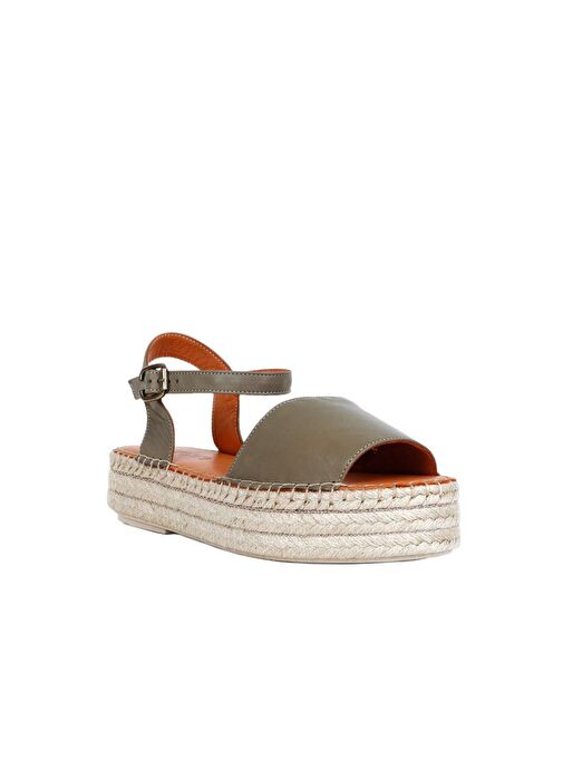 Bueno Shoes Yeşil Deri Kadın Dolgu Topuklu Espadril Sandalet 01wq3515 - Görsel 3