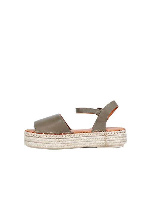 Bueno Shoes Yeşil Deri Kadın Dolgu Topuklu Espadril Sandalet 01wq3515 - Görsel 4