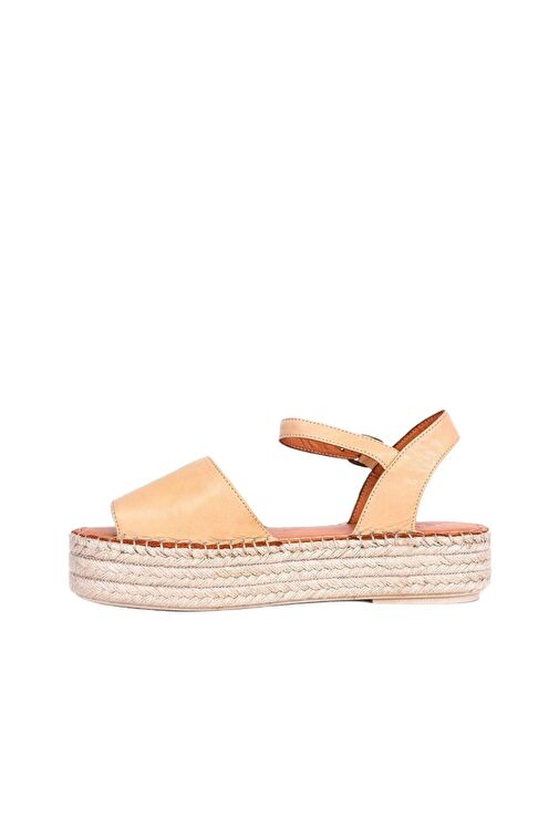 Bueno Shoes Bej Deri Kadın Dolgu Topuklu Espadril Sandalet 01wq3515 - Görsel 4