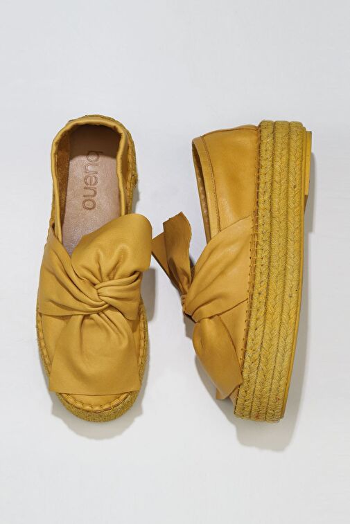 Bueno Shoes Sarı Deri Kadın Dolgu Topuklu Espadril Ayakkabı 01wq3502 - Görsel 2