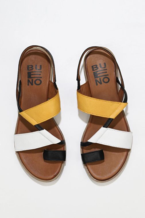 Bueno Shoes Siyah Beyaz Deri Kadın Parmak Arası Sandalet 01ws2513 - Görsel 2