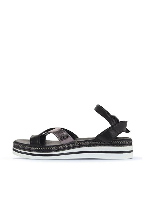 Bueno Shoes Siyah Kurşun Deri Kadın Dolgu Topuklu Sandalet 01wq1607 - Görsel 5
