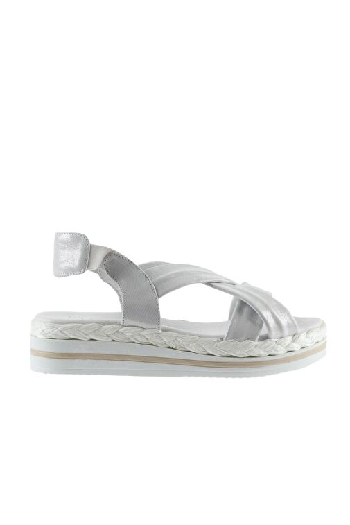 Bueno Shoes Gümüş Deri Kadın Dolgu Topuklu Sandalet 01wq1609 - Görsel 3