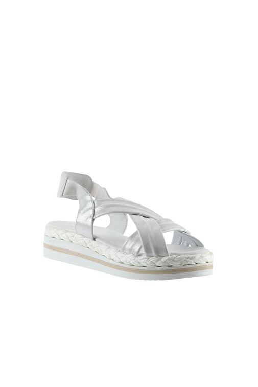 Bueno Shoes Gümüş Deri Kadın Dolgu Topuklu Sandalet 01wq1609 - Görsel 4