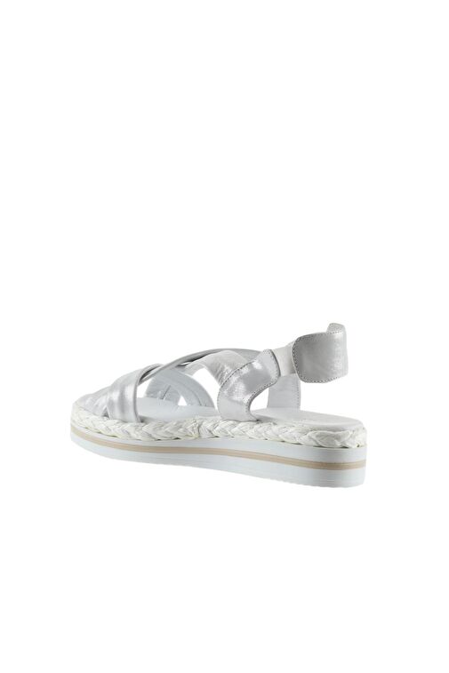 Bueno Shoes Gümüş Deri Kadın Dolgu Topuklu Sandalet 01wq1609 - Görsel 6