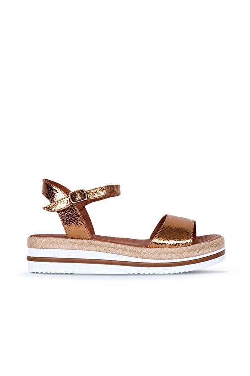 Bueno Shoes Bronz Deri Kadın Dolgu Topuklu Sandalet 01wq1612 - Görsel 2