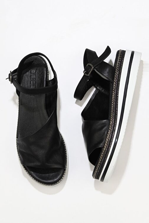 Bueno Shoes Siyah Deri Kadın Dolgu Topuklu Sandalet 01ws4203 - Görsel 2