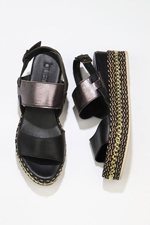 Bueno Shoes Siyah Kurşun Deri Kadın Dolgu Topuklu Espadril Sandalet 01ws5200 - Görsel 2