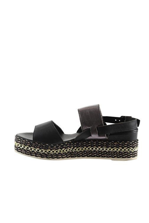 Bueno Shoes Siyah Kurşun Deri Kadın Dolgu Topuklu Espadril Sandalet 01ws5200 - Görsel 5