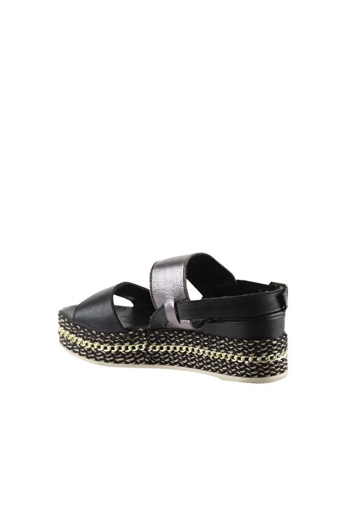 Bueno Shoes Siyah Kurşun Deri Kadın Dolgu Topuklu Espadril Sandalet 01ws5200 - Görsel 6