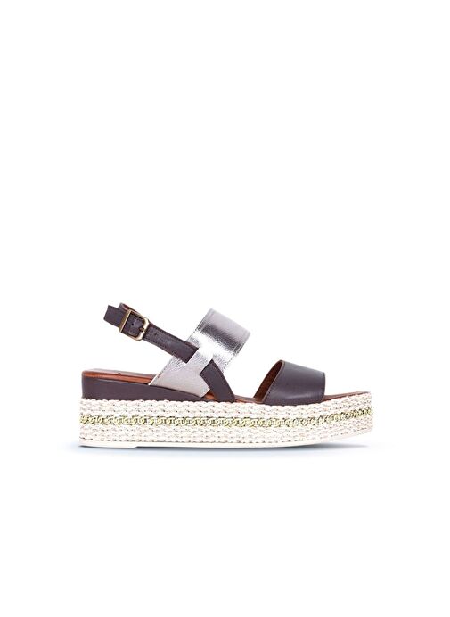 Bueno Shoes Taba Gümüş Deri Kadın Dolgu Topuklu Espadril Sandalet 01ws5200 - Görsel 2