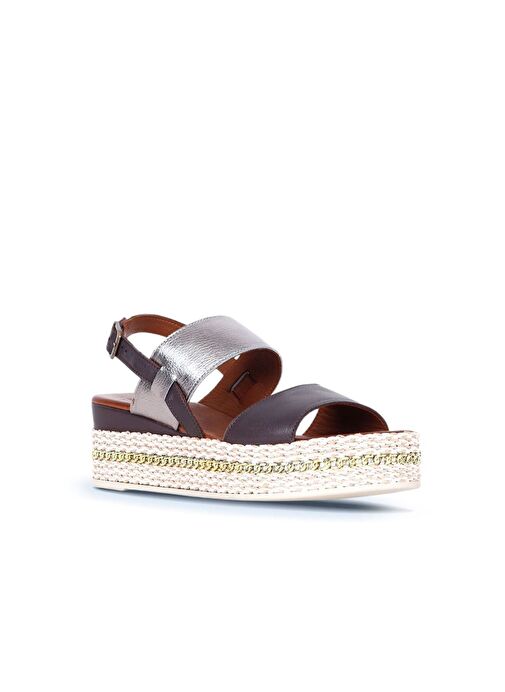 Bueno Shoes Taba Gümüş Deri Kadın Dolgu Topuklu Espadril Sandalet 01ws5200 - Görsel 3