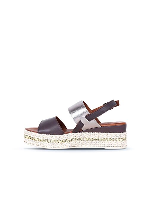 Bueno Shoes Taba Gümüş Deri Kadın Dolgu Topuklu Espadril Sandalet 01ws5200 - Görsel 4
