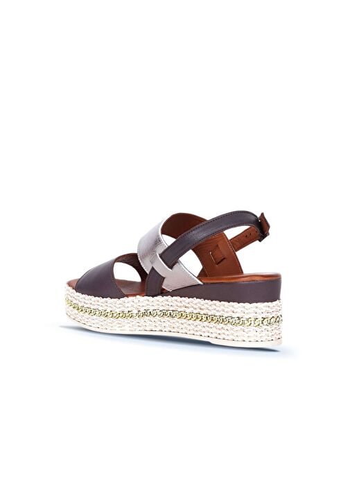 Bueno Shoes Taba Gümüş Deri Kadın Dolgu Topuklu Espadril Sandalet 01ws5200 - Görsel 5