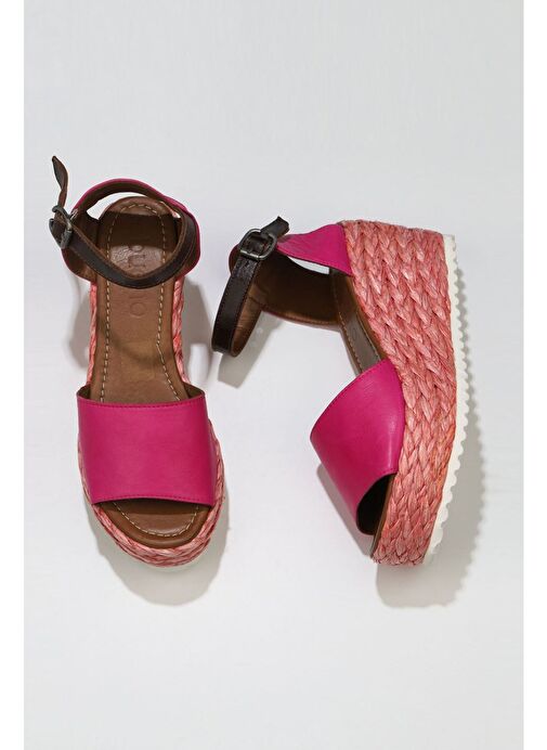 Bueno Shoes Fuşya Deri Kadın Dolgu Topuklu Espadril Sandalet 01wn3601 - Görsel 2