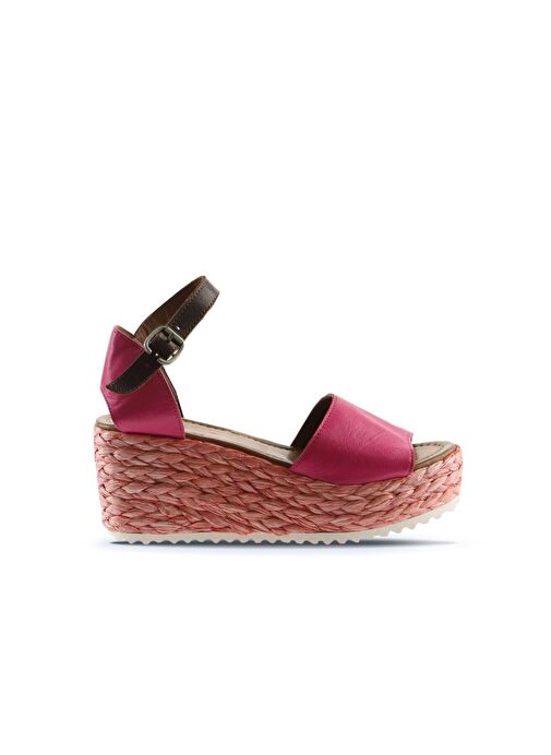 Bueno Shoes Fuşya Deri Kadın Dolgu Topuklu Espadril Sandalet 01wn3601 - Görsel 3