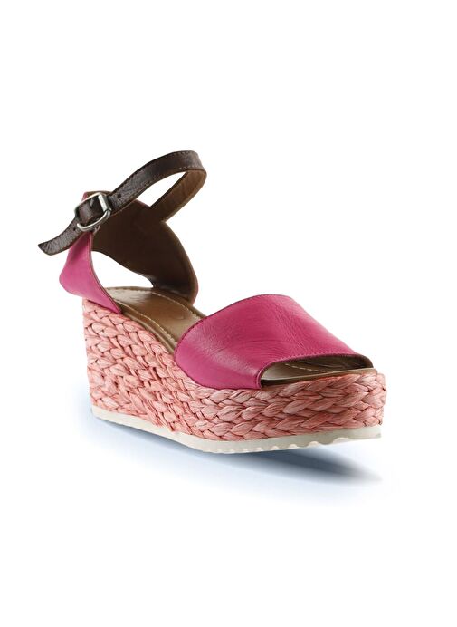 Bueno Shoes Fuşya Deri Kadın Dolgu Topuklu Espadril Sandalet 01wn3601 - Görsel 4