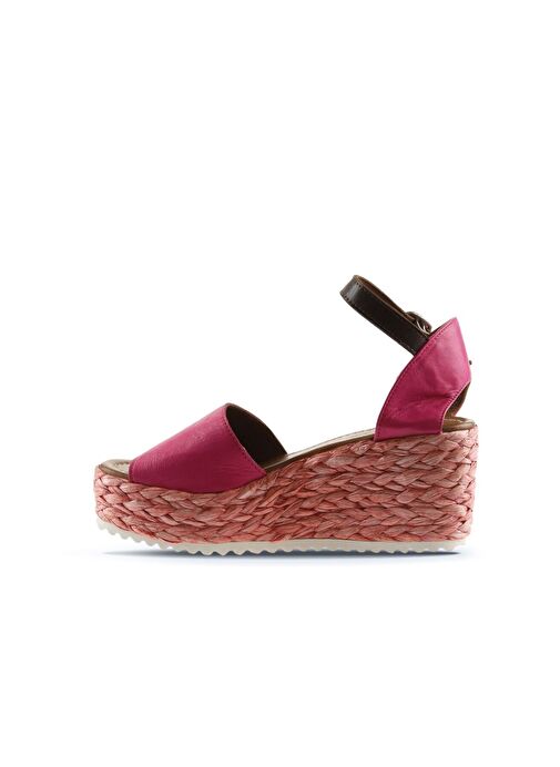 Bueno Shoes Fuşya Deri Kadın Dolgu Topuklu Espadril Sandalet 01wn3601 - Görsel 5