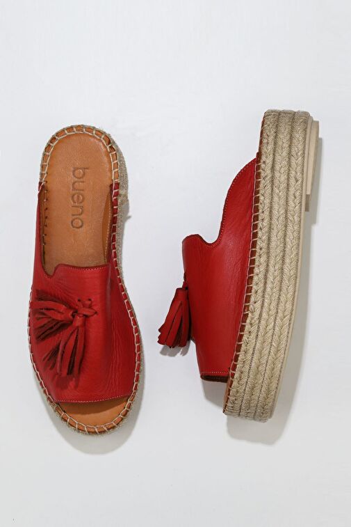 Bueno Shoes Kırmızı Deri Kadın Dolgu Topuklu Espadril Terlik 01wq3511 - Görsel 2