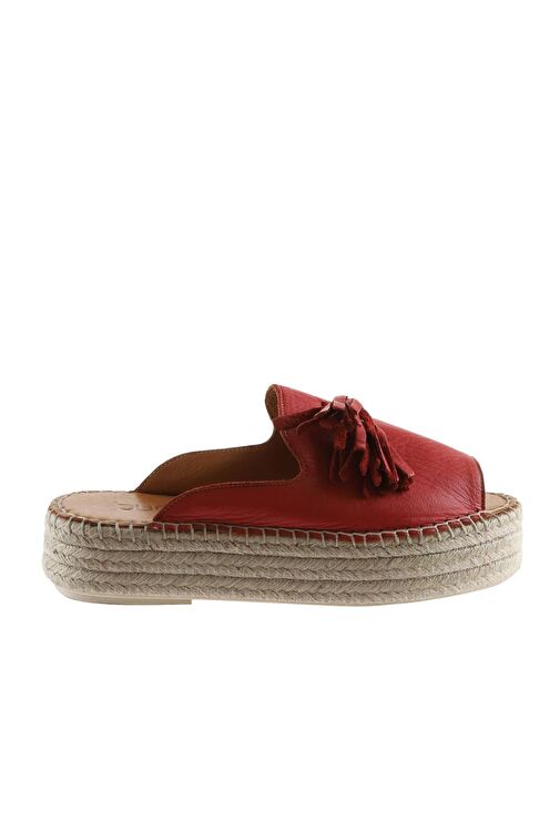Bueno Shoes Kırmızı Deri Kadın Dolgu Topuklu Espadril Terlik 01wq3511 - Görsel 3