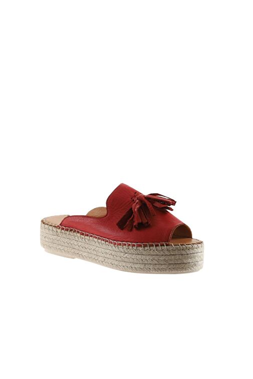 Bueno Shoes Kırmızı Deri Kadın Dolgu Topuklu Espadril Terlik 01wq3511 - Görsel 4
