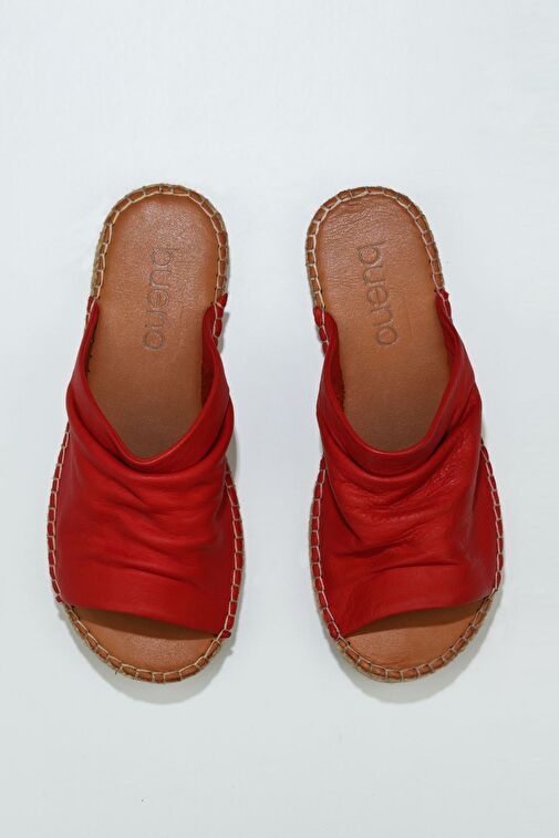 Bueno Shoes Kırmızı Deri Kadın Espadril Terlik 01wl4617 - Görsel 2