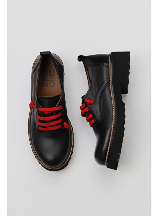 Bueno Shoes Siyah Kırmızı Deri Kadın Klasik Ayakkabı 01wt0815 - Görsel 2