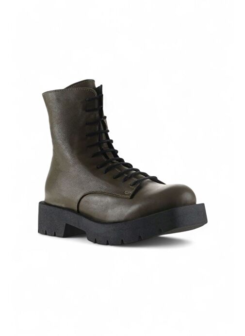 Bueno Shoes Haki Deri Kadın Düz Bot 01wt2501 - Görsel 3