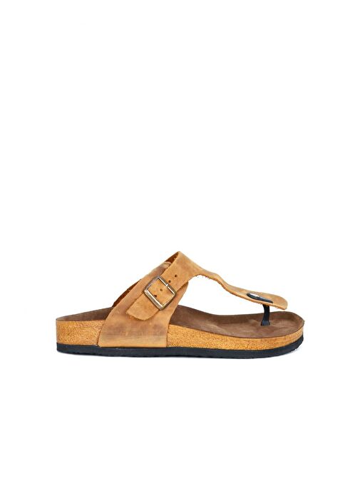 Bueno Shoes Sarı Greyzi Deri Erkek Parmak Arası Terlik 05mt101 - Görsel 2