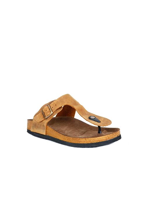 Bueno Shoes Sarı Greyzi Deri Erkek Parmak Arası Terlik 05mt101 - Görsel 3