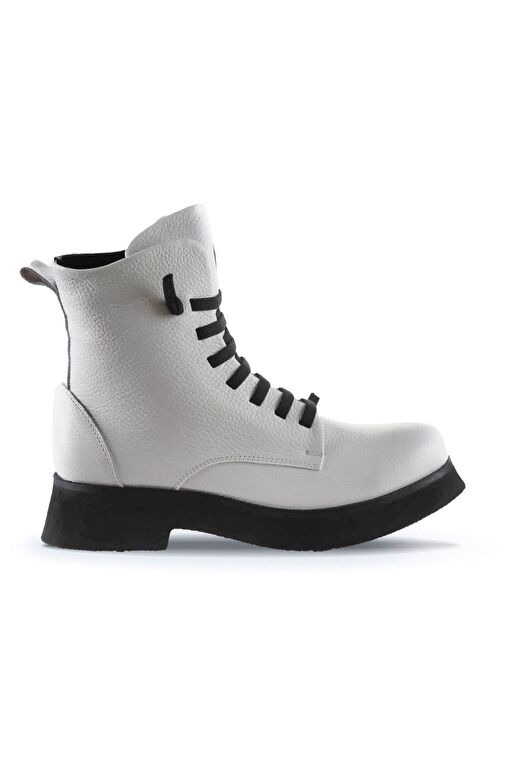 Bueno Shoes Beyaz Flotter Deri Kadın Dolgu Topuklu Bot 01wr8803 - Görsel 2
