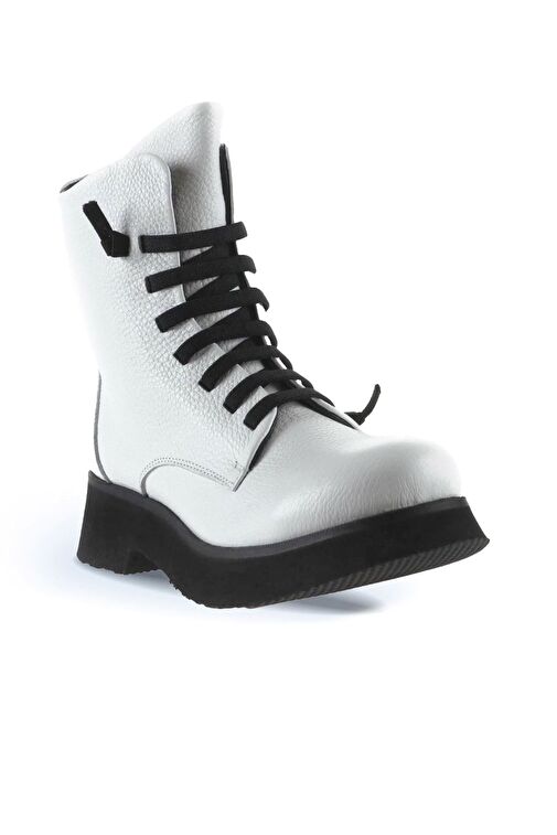Bueno Shoes Beyaz Flotter Deri Kadın Dolgu Topuklu Bot 01wr8803 - Görsel 3