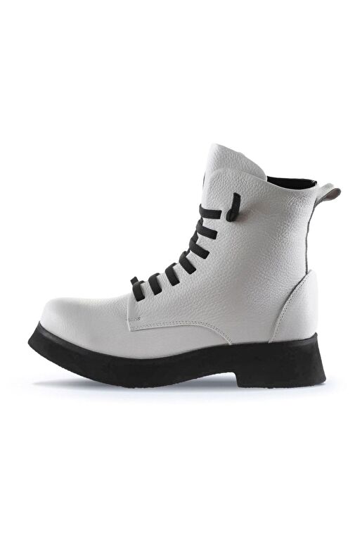 Bueno Shoes Beyaz Flotter Deri Kadın Dolgu Topuklu Bot 01wr8803 - Görsel 4