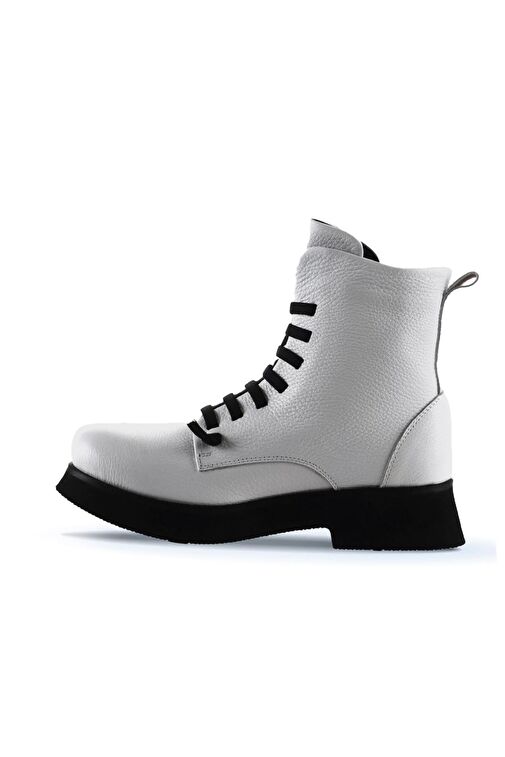 Bueno Shoes Beyaz Flotter Deri Kadın Dolgu Topuklu Bot 01wr8803 - Görsel 5
