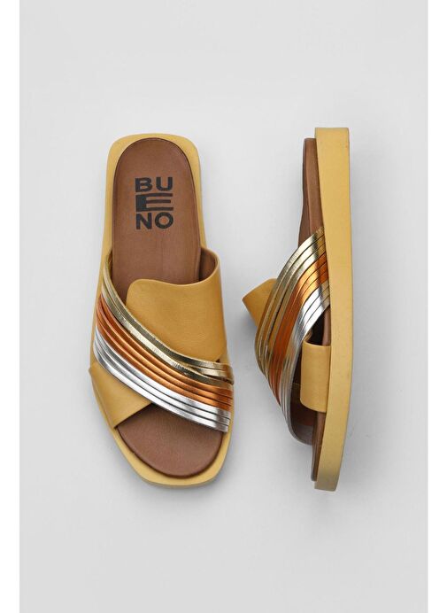 Bueno Shoes Sarı Multi Deri Kadın Düz Terlik 01wu3315 - Görsel 2