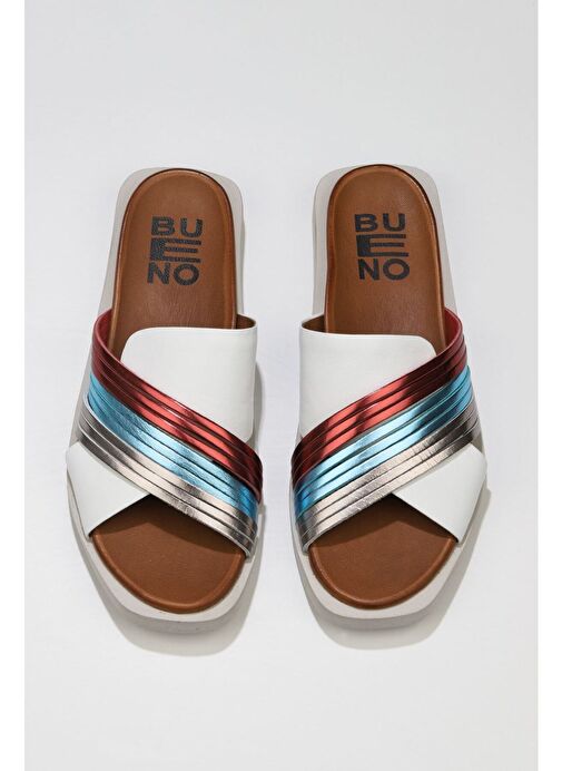 Bueno Shoes Beyaz Multi Deri Kadın Düz Terlik 01wu3315 - Görsel 2
