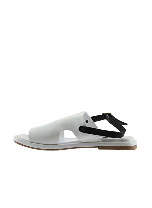 Bueno Shoes Beyaz Siyah Deri Kadın Sandalet 01wu4108 - Görsel 5