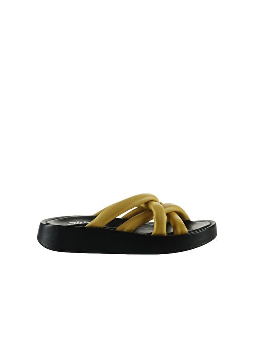 Bueno Shoes Sarı Siyah Deri Kadın Dolgu Topuklu Terlik 01wu4606 - Görsel 2