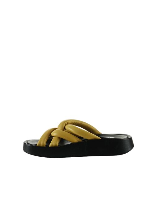 Bueno Shoes Sarı Siyah Deri Kadın Dolgu Topuklu Terlik 01wu4606 - Görsel 4