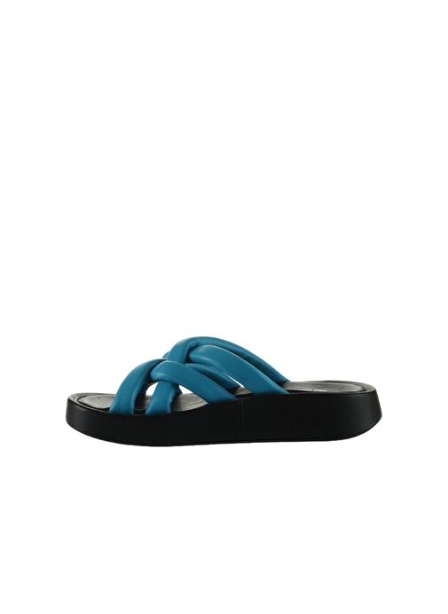 Bueno Shoes Turkuaz Siyah Deri Kadın Dolgu Topuklu Terlik 01wu4606 - Görsel 4