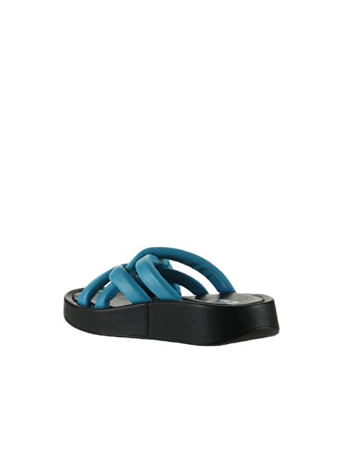 Bueno Shoes Turkuaz Siyah Deri Kadın Dolgu Topuklu Terlik 01wu4606 - Görsel 5