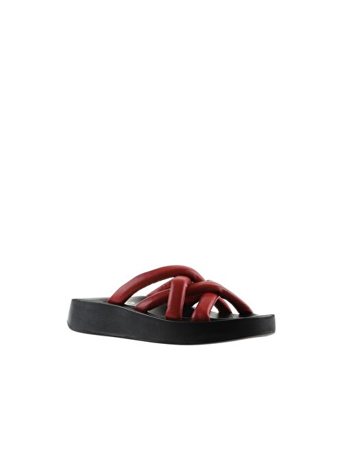 Bueno Shoes Kırmızı Siyah Deri Kadın Dolgu Topuklu Terlik 01wu4606 - Görsel 4