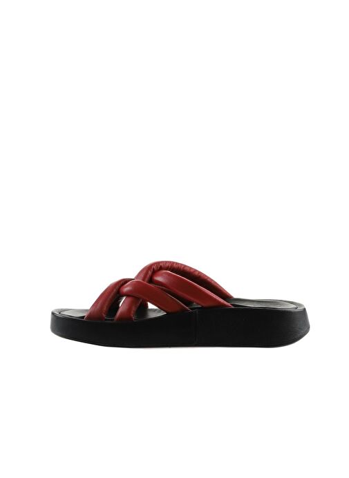 Bueno Shoes Kırmızı Siyah Deri Kadın Dolgu Topuklu Terlik 01wu4606 - Görsel 5