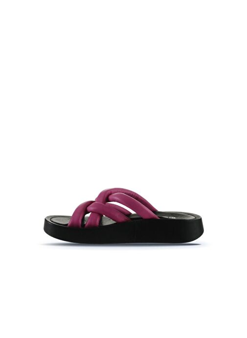 Bueno Shoes Fuşya Siyah Deri Kadın Dolgu Topuklu Terlik 01wu4606 - Görsel 4