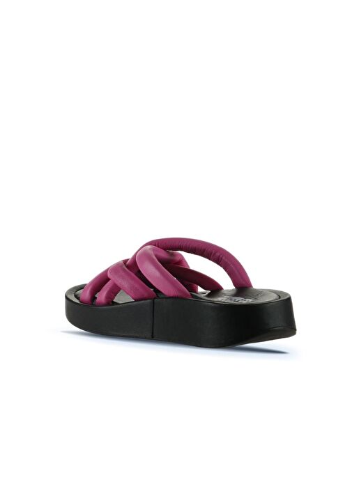 Bueno Shoes Fuşya Siyah Deri Kadın Dolgu Topuklu Terlik 01wu4606 - Görsel 5