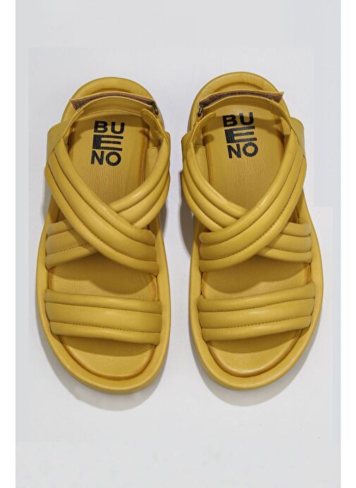 Bueno Shoes Sarı Deri Kadın Dolgu Topuklu Sandalet 01wu4619 - Görsel 2