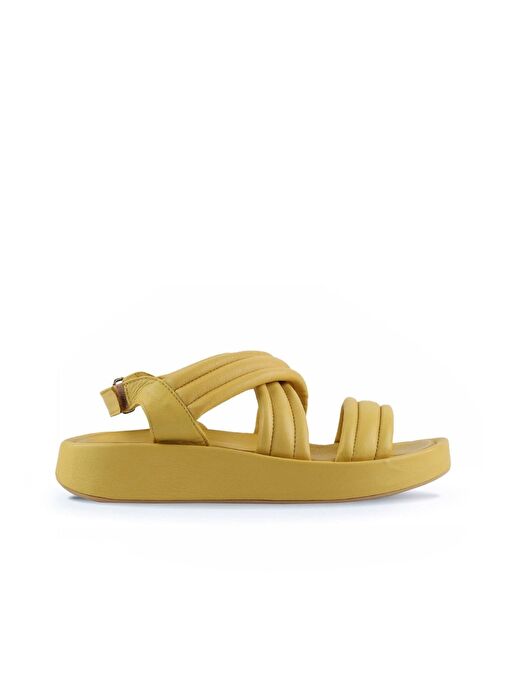 Bueno Shoes Sarı Deri Kadın Dolgu Topuklu Sandalet 01wu4619 - Görsel 3