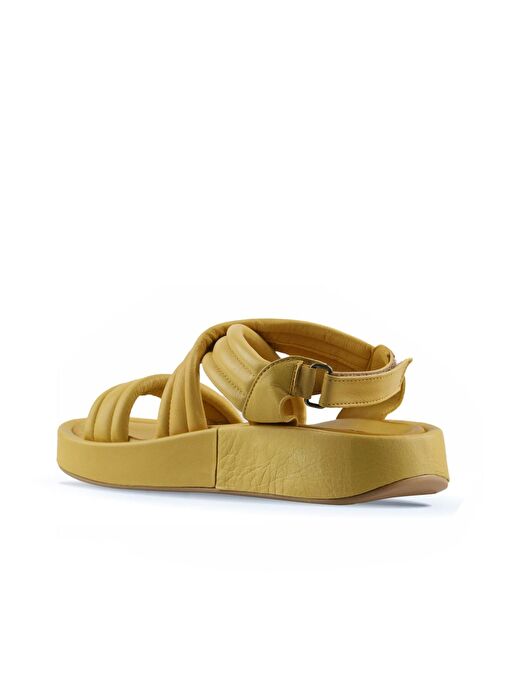 Bueno Shoes Sarı Deri Kadın Dolgu Topuklu Sandalet 01wu4619 - Görsel 6